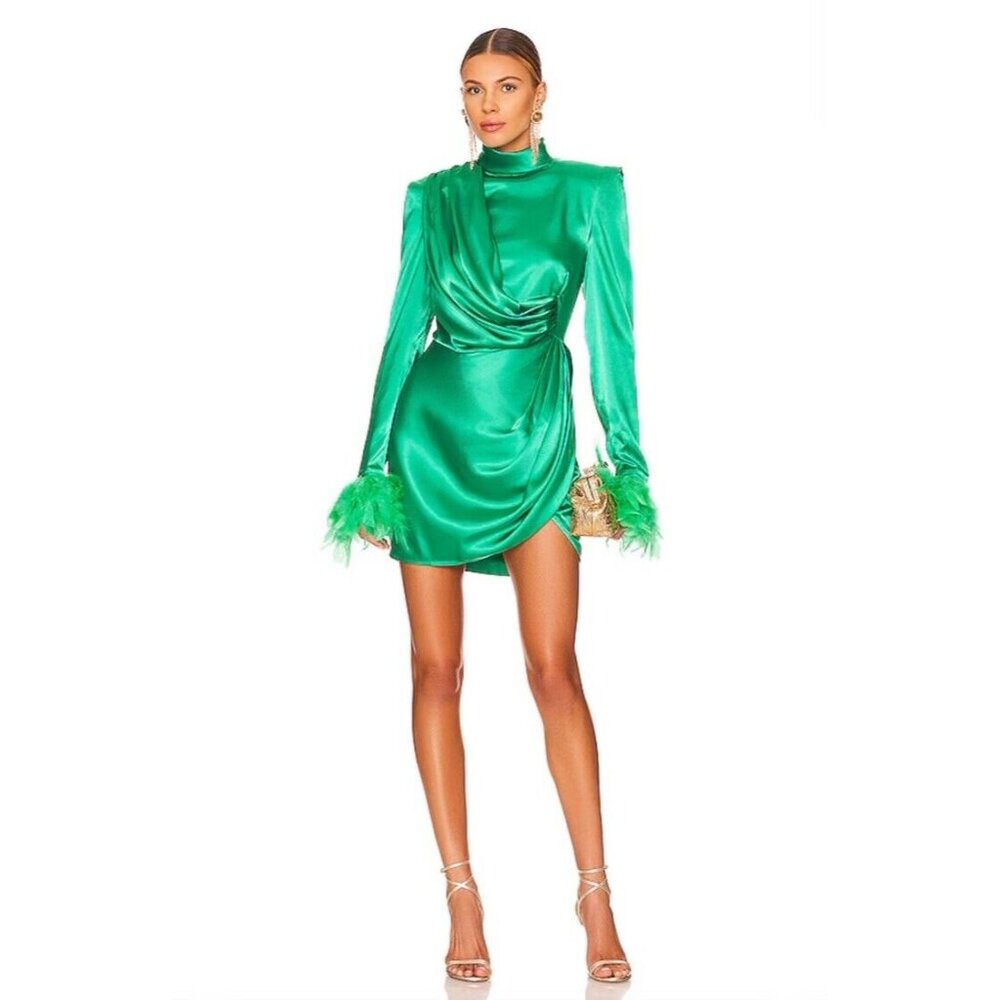 Bronx and Banco Emerald Satin Long Sleeve Dress